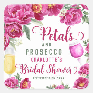 Petals & Prosecco Hot Pink Floral Bridal Shower Square Sticker