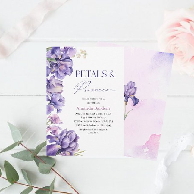 PETALS & PROSECCO IRIS FLOWER Watercolor  bridal s Invitation (Creator Uploaded)