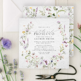 Petals Prosecco Lavender Wildflower Bridal Shower Invitation