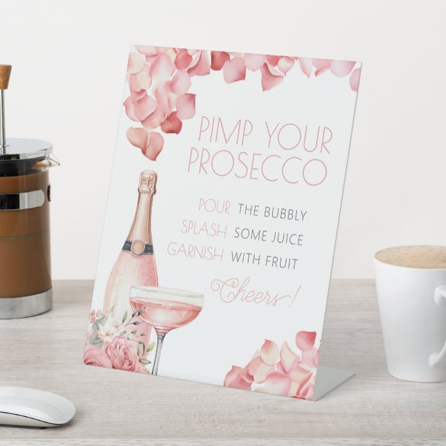 Petals & Prosecco Mimosa Bar Bridal Shower Pedestal Sign (In SItu)