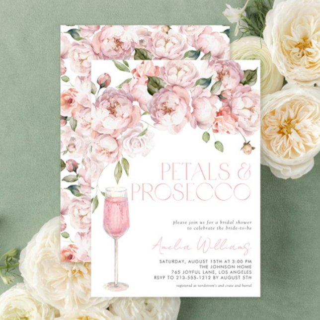 Petals & Prosecco Modern Pink Floral Bridal Shower Invitation (Easily personalize this gorgeous bridal shower invite for the perfect floral celebration!)