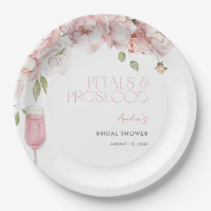 Petals & Prosecco Modern Pink Floral Bridal Shower Paper Plate