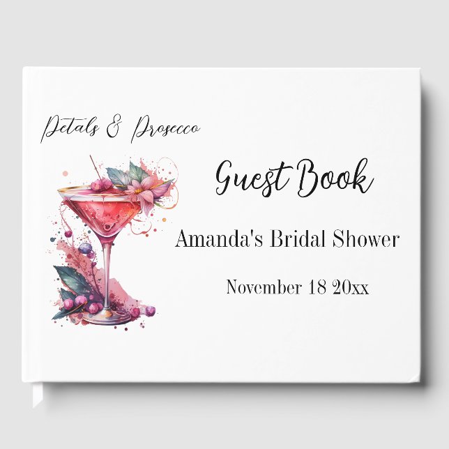 Petals & Prosecco Pink Blush Floral Bridal Shower  Guest Book (Front)