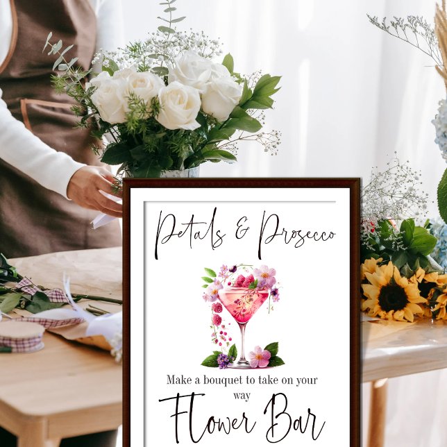 Petals & Prosecco Pink Bridal Shower Flower Bar Poster (Creator Uploaded)