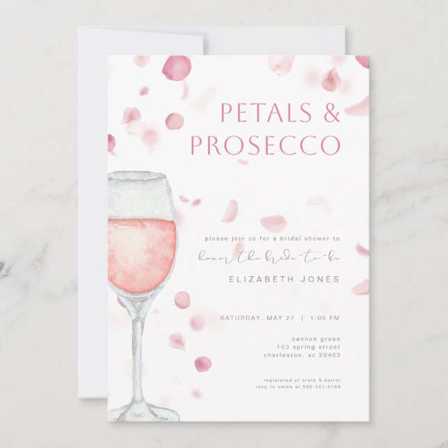 Petals & Prosecco Pink Bridal Shower Invitation (Front)