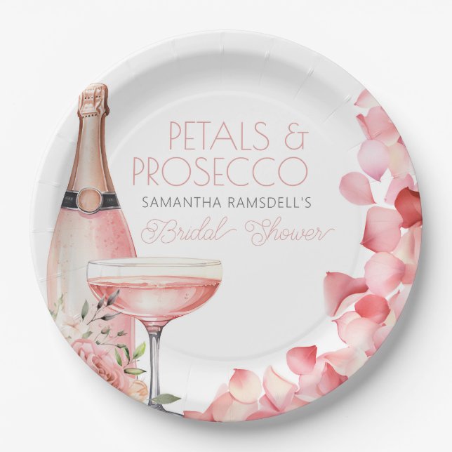Petals & Prosecco Pink Bridal Shower Paper Plate (Front)