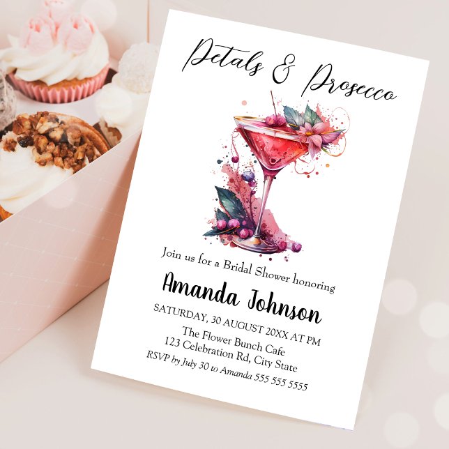Petals & Prosecco Pink Floral Blush Bridal Shower  Invitation (Creator Uploaded)