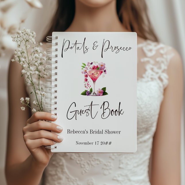Petals & Prosecco Pink Floral Bridal Shower Guest Notebook (Creator Uploaded)