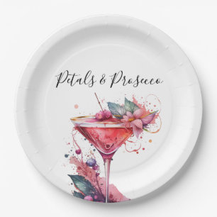Petals & Prosecco Pink Floral Bridal Shower Paper Plate