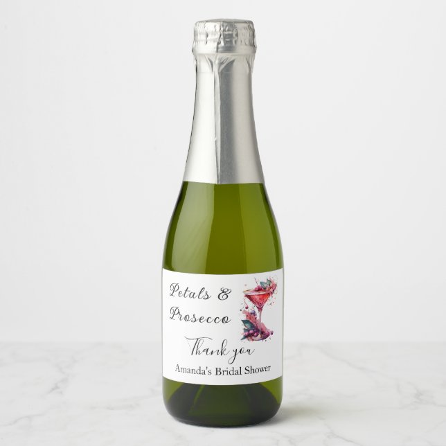 Petals & Prosecco Pink Floral Bridal Shower  Sparkling Wine Label (Front)