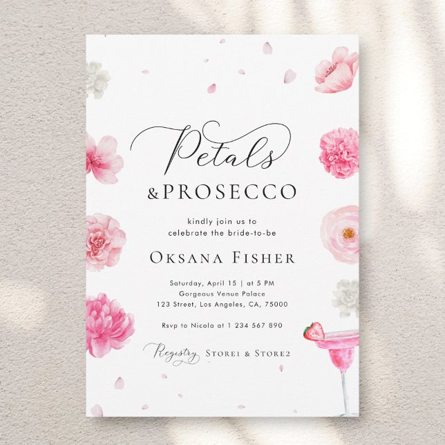 Petals & Prosecco Pink Floral Garden Bridal Shower Invitation (Creator Uploaded)