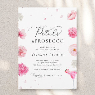 Petals & Prosecco Pink Floral Garden Bridal Shower Invitation