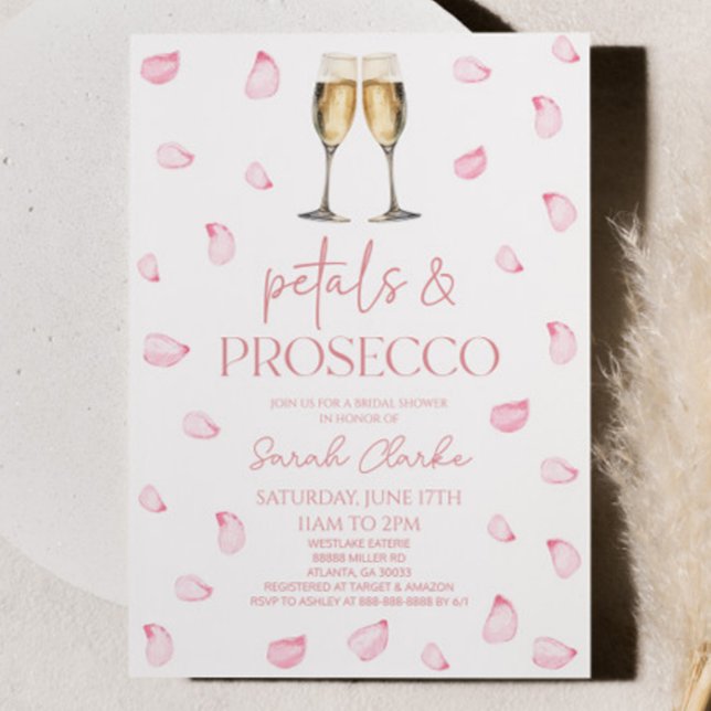Petals & Prosecco Pink Rose Petals Bridal Shower  Invitation (Creator Uploaded)