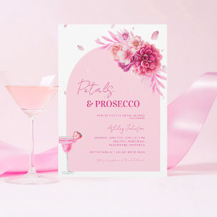 Petals & Prosecco Pink Script Floral Bridal Shower Invitation