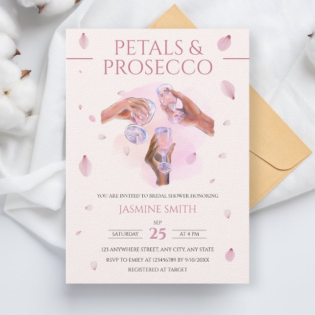 Petals & Prosecco Pink Watercolor Bridal Shower Invitation (Creator Uploaded)
