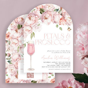 Petals & Prosecco QR Code Pink Bridal Shower Invitation