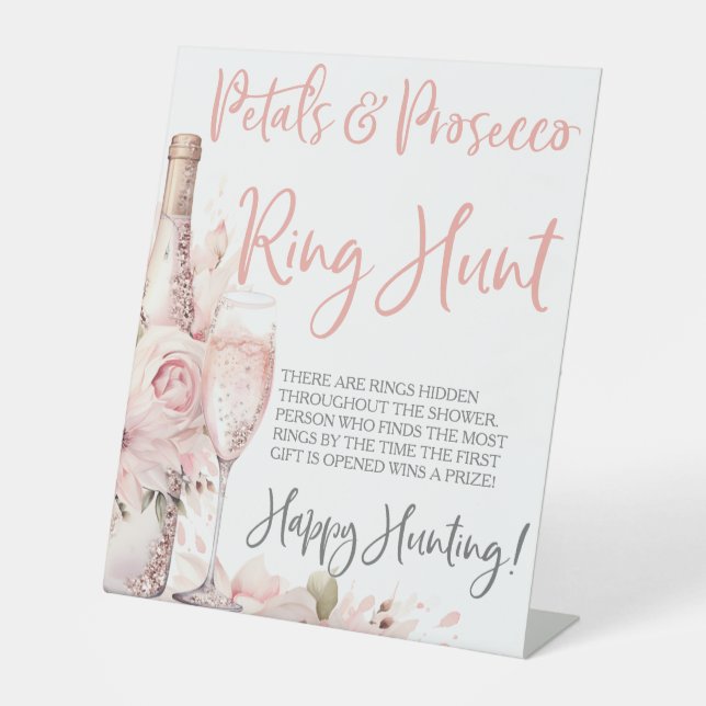 Petals & Prosecco Ring Game Ring Hunt Game Pedestal Sign (Front)