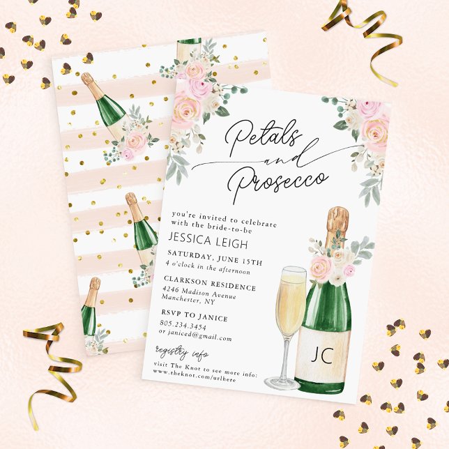 Petals & Prosecco Sparkling Wine Bridal Shower Invitation (Creator Uploaded)