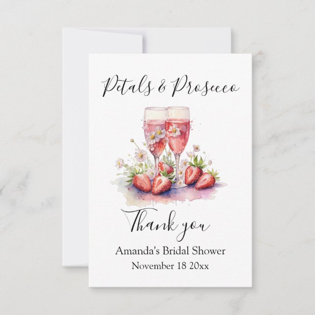Petals & Prosecco Strawberry Floral Bridal Shower  Thank You Card (Front)