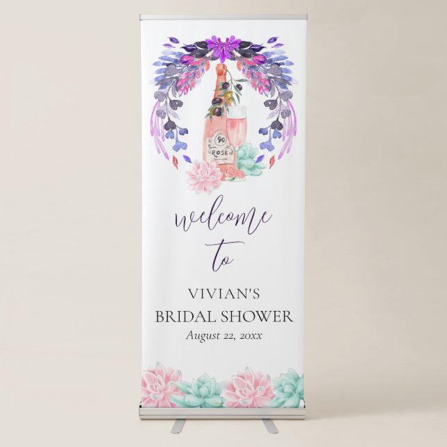Petals & Prosecco Succulent Bridal Shower Welcome Retractable Banner (Front)