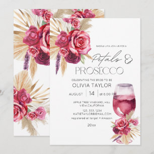 Petals & Prosecco Watercolor Floral Bridal Shower Invitation