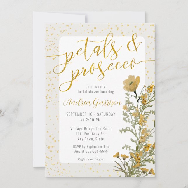 Petals & Prosecco Yellow Bridal Shower Invitation (Front)