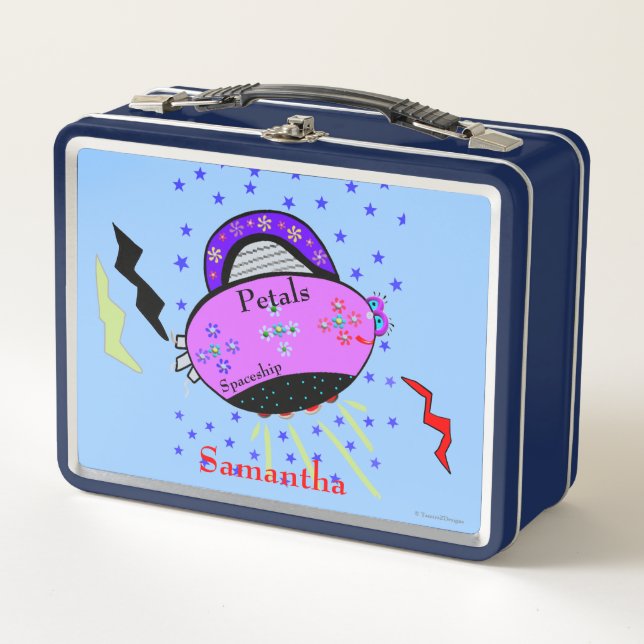 Petals Spaceship Pink Purple Flowers Metal Lunch Box (Front)