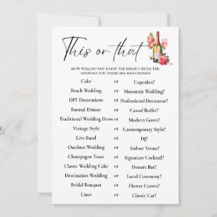 Petals This or That Bridal shower Game Card