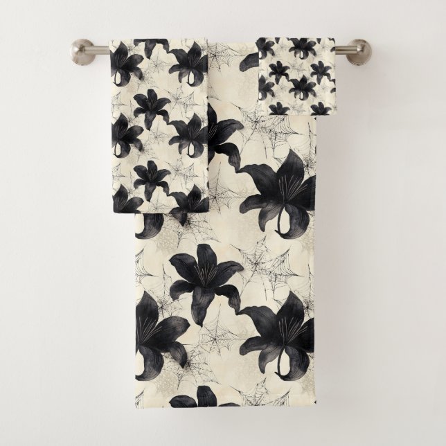 Petals & Webs – Gothic Bloom in Tangled Silence Bath Towel Set (Insitu)