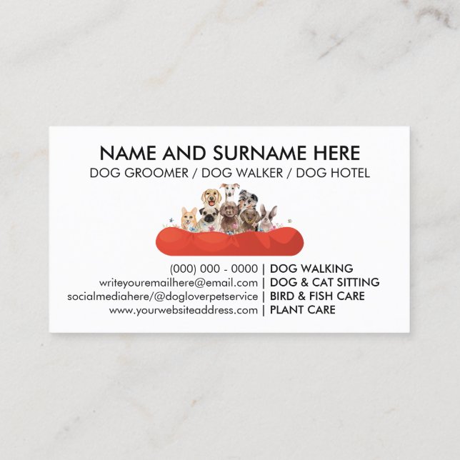 Petcare veterinary PetSitter Walker dog hotel shop Business Card (Back)