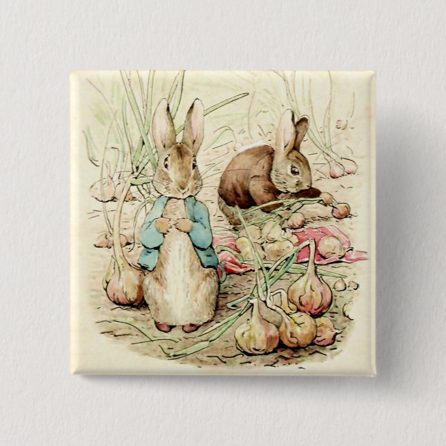 Peter and Benjamin Gather Onions by Beatrix Potter 15 Cm Square Badge (Front)