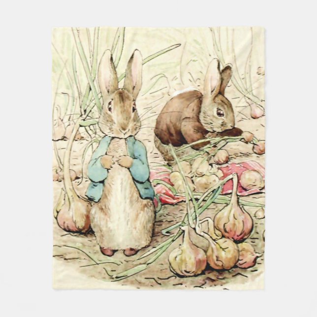 Peter and Benjamin Gather Onions by Beatrix Potter Fleece Blanket (Front)