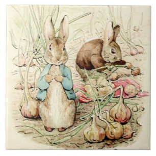 Peter and Benjamin Gather Onions by Beatrix Potter Tile