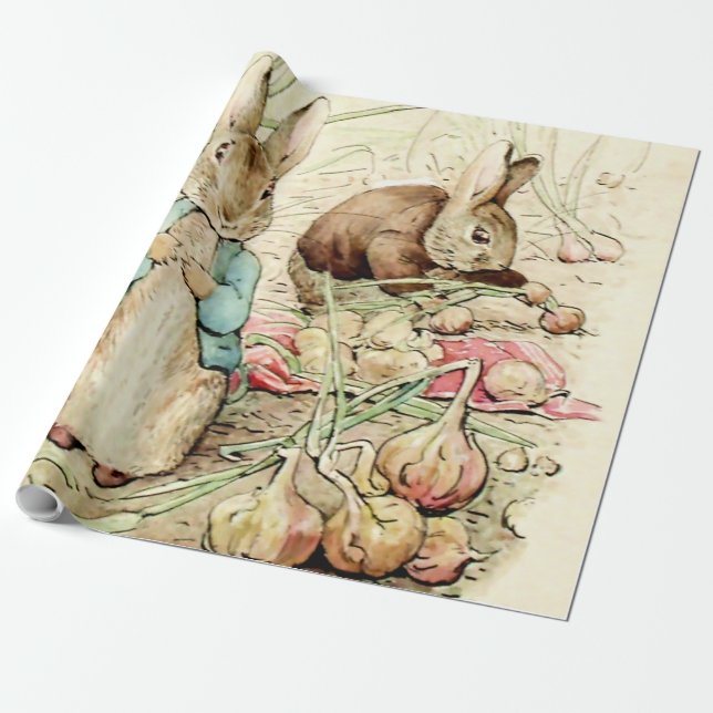 Peter and Benjamin Gather Onions by Beatrix Potter Wrapping Paper (Unrolled)