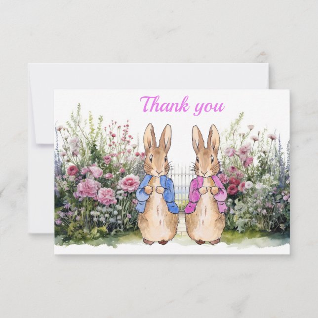  Peter and Flopsy in their garden Thank You Card (Front)