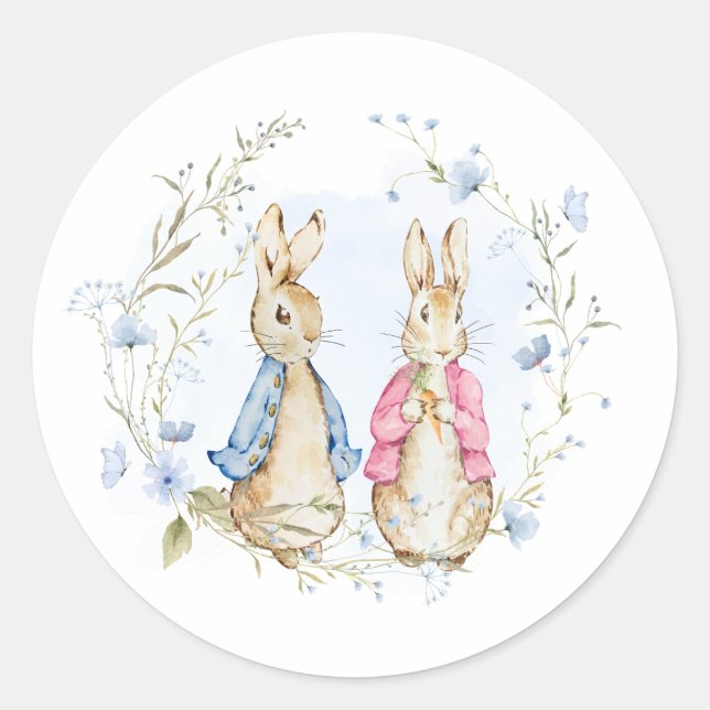 Peter and Flopsy Rabbit Siblings Party Classic Round Sticker (Front)