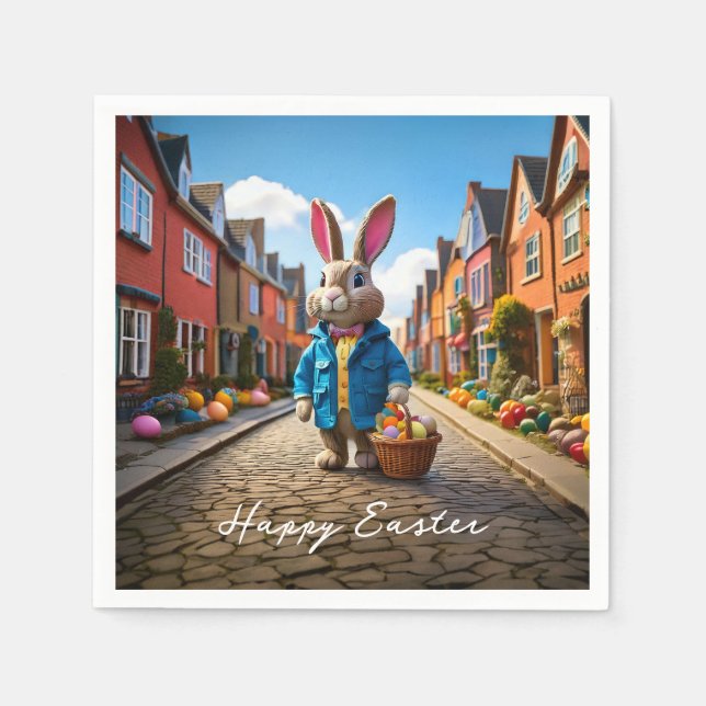 Peter Easter Bunny Easter Egg Basket Happy Easter Napkin (Front)