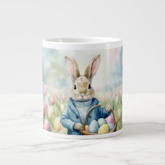 Peter Easter Bunny field of tulips Easter eggs Large Coffee Mug