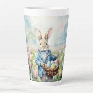Peter Easter Bunny field of tulips Easter eggs Latte Mug