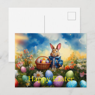 Peter Easter Bunny with Easter Eggs Holiday Postcard