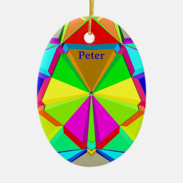 PETER ~ EASTER EGG ~ POLYHEDRON Many Colors ~ Ceramic Tree Decoration (Front)