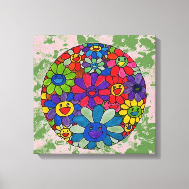 "peter max art style"smiling flowers ball canvas print (Front)