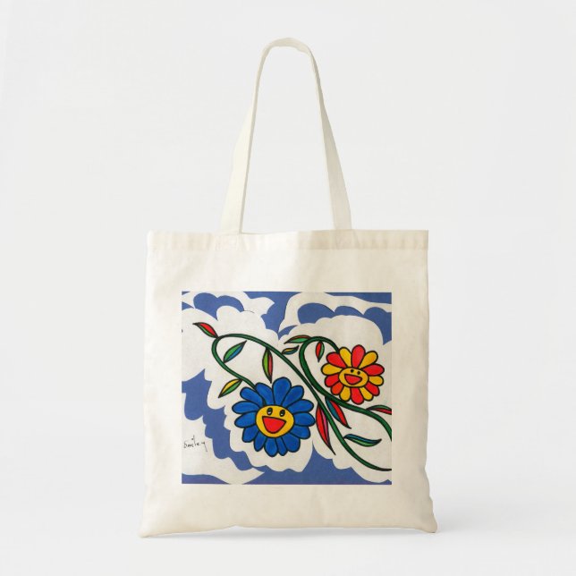 Peter Max colourful watercolor daisies and clouds Tote Bag (Front)