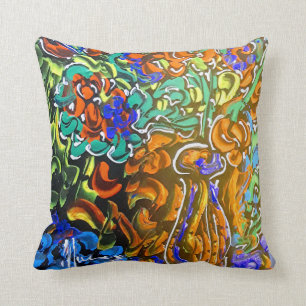 Peter Max colourful watercolor Vase and flowers Cushion