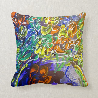Peter Max colourful watercolor Vase and flowers Cushion