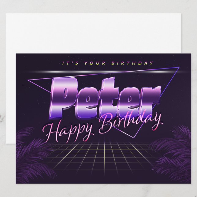 Peter Name First name lila retro card Birthday (Front/Back)
