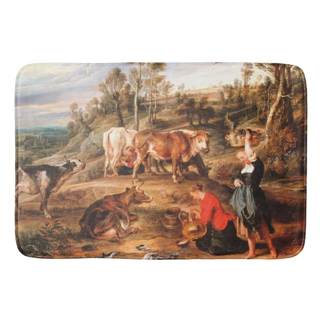 Peter Paul Rubens Milkmaids with Cattle in a Lands Bath Mat (Front)