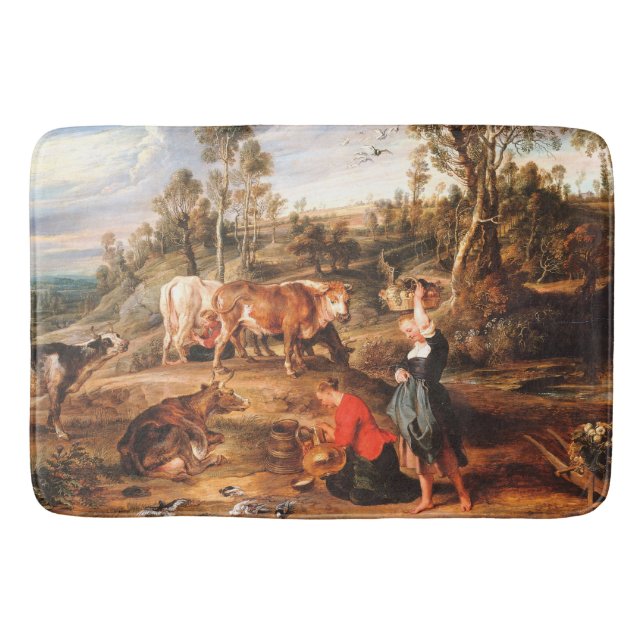 Peter Paul Rubens Milkmaids with Cattle in a Lands Bath Mat (Front)