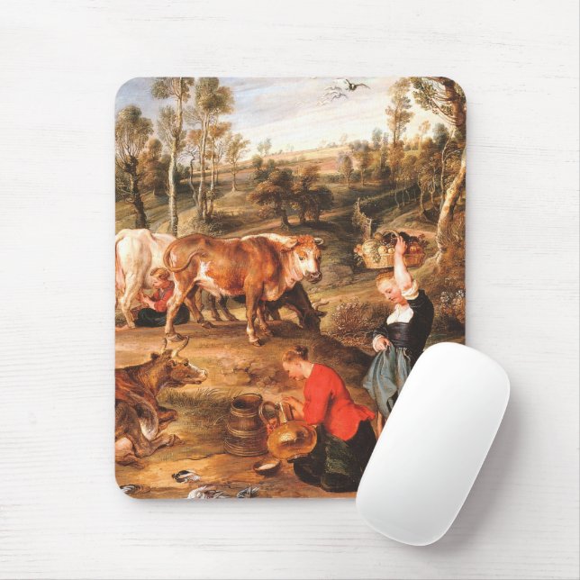 Peter Paul Rubens Milkmaids with Cattle in a Lands Mouse Mat (With Mouse)