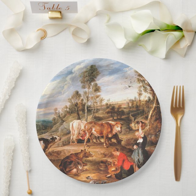 Peter Paul Rubens Milkmaids with Cattle in a Lands Paper Plate (Wedding)
